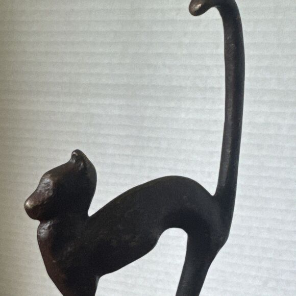Tall Cat Metal Figurine 9.25” Tall On Metal Pedestal (NOT a bell) Modern Art - Picture 11 of 11